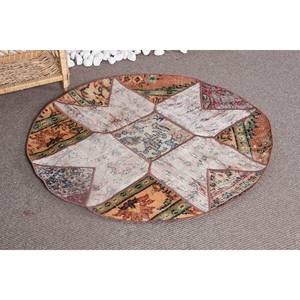 Classic Bohemian <b>Brown</b> Green Wool Rug 3.4 X 3.4 ft Vintage Turkish Large Area Rectangle Patchwork Hallway Latex Room Rug Rugs - Product Image 2