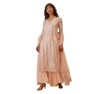 ชุด Palazzo สีชมพูลายปลาแซลมอนประดับเลื่อมสำหรับผู้หญิงเสื้อผ้าพื้นเมืองออกแบบได้ตามต้องการสำหรับงานเลี้ยงงานแต่งงาน - Product Image 5