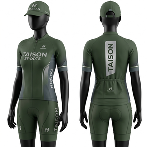 Uniforme de Ciclismo para Mujer, Premium, 180 GSM, Poliéster, Tela Transpirable, Diseño con Paneles Azules, Jersey con Cierre Completo, Pantalones Cortos Acolchados - Product Image 5