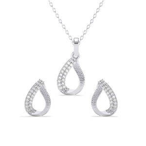 Conjunto de Joyería Nupcial Clásico con Diseño de Gota de Lluvia en Plata, Diamantes con Corte Pera y Circonitas, con Baño de Oro Rosa, Ideal para Bodas y Fiestas, Regalo Perfecto - Product Image 1
