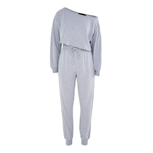 Sudadera con capucha de dos piezas recortada de alta calidad de algodón 100% para mujer, conjunto de chándal con hombros descubiertos de 2 piezas, Top corto y Sudadera con capucha - Product Image 4