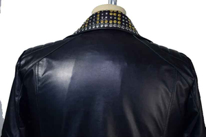 2025 chaquetas de cuero suave personalizadas Punk tachonado en el cuello chaqueta de cuero negro Biker Rock chaqueta de moda para hombres - Product Image 6