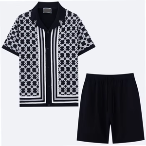 2025 haute qualité été hommes décontracté tricot chemise haut ensemble sur mesure à manches courtes tricoté tissu solide Style 3D - Product Image 1