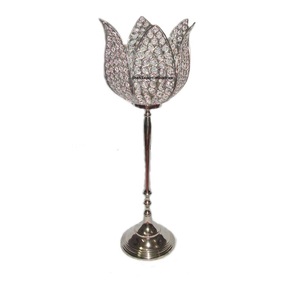 Bougeoir de luxe en métal cristal scintillant argenté ouragans pour la maison et le mariage centres de table décorés - Product Image 6