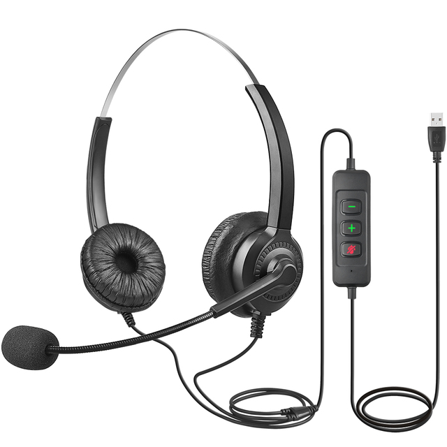 USB Computer Headset Wired Telephone Headset with Noise Cancelling Feature and Mic for Call Centers