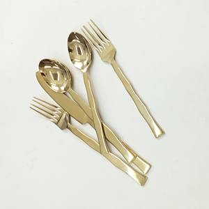 <b>White</b> Embossed Handmade Handle Stainless Steel Metal Cutlery <b>Set</b> Shiny <b>Gold</b> Plated PolishedSpoons for Weddings - Product Image 3