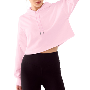 Sweats à capuche courts personnalisés pour femmes respirants et confortables sweats à capuche tricotés en coton épais pour femmes - Product Image 3