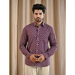 Chemise décontractée pour homme en coton 100% imprimé violet, manches longues, tissu popeline, style décontracté chic, taille 6XL, respirante, design tendance - Product Image 1