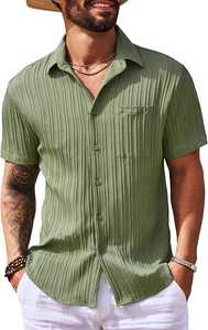 Camisa Casual de Manga Corta con Botones para Hombre, Camisa de Vestir Ligera con Textura para Uso Diario en la Playa - Product Image 2