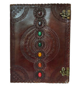 Genuine Leather Bound <b>Journal</b> Daily Stone Embossed <b>Blank</b> Pages Large Diary - Product Image 1