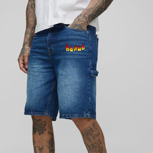 High quality Casual Vintage <b>Men's</b> Denim jorts custom Embroidered logo Dark Jean Mid-Waist <b>Knee</b> <b>length</b> hip hop <b>men's</b> <b>shorts</b> - Product Image 1