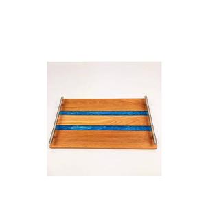 <b>Epoxy</b> Resin River Wood Serving Tray With <b>Metal</b> Handle Hotels & Restaurant Kitchenware Use Wholesale Natural Wood Color - Product Image 1