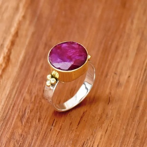 แหวนทับทิมแหวนเงินสเตอริงแบบเหลี่ยมเพชรพลอยแหวนของขวัญทูโทน - Product Image 3