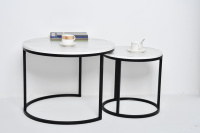 Ensemble de tables basses de salon nordique pas cher rond marbre blanc gigogne