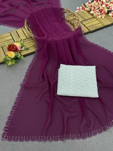 Saris indio listo para usar 1M listo para usar Sari Bollywood secuencia bordado Fuax Georgette Color melocotón saris ropa de fiesta - Product Image 6