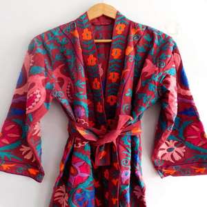 Handmade Women's Suzani Jacket Embroidered Cotton Winter <b>Coat</b> in Long or Short Robe Style Boho Style - Product Image 5