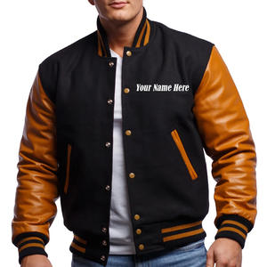 Chaqueta universitaria de cuero de lana de alta calidad para hombre, abrigo de invierno con cuello levantado, diseño personalizado, lienzo, patrón de moda terminado - Product Image 1