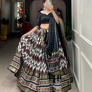 Dernier Designer Pur Tussar Soie Coton Imprimé Travail Lehenga Choli Par Fab Zone - Product Image 1