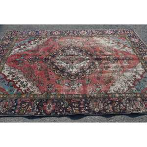 พรมขนสัตว์แนววินเทจแบบตะวันออก6x9ft ลวดลายปะต่อสีแดงและสีฟ้ามีแผ่นรองยางสำหรับทางเข้าหรือห้องโถงสไตล์ kilim - Product Image 3