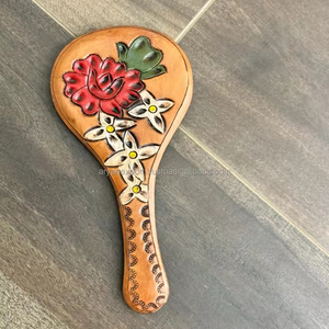 Espejos de tamaño de bolsillo de cuero auténtico de diseñador vintage único, producción a granel promocional, diseño único, espejos de tocador de viaje vaquera - Product Image 2