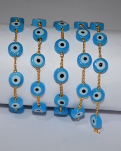Chaîne de chapelet en perles œil de turquoise, fil plaqué or, faite à la main, pour la fabrication de bijoux - Product Image 5