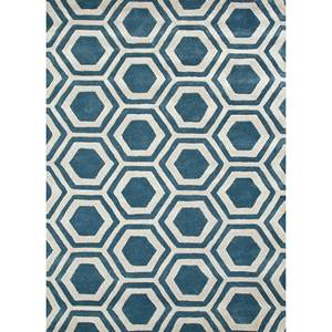 Tapis en laine et viscose bleu contour, tufté à la main, motif géométrique, pour salon, 9x12, rectangulaire, rayé, épaisseur 10 mm, Nouveau - Taq-378 - Product Image 1