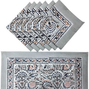 Jaipur เสื่อผ้าฝ้าย100% สำหรับรองจานผ้าฝ้ายพิมพ์ลายแบบดั้งเดิมเสื่อปูโต๊ะรับประทานอาหารผ้าฝ้ายสไตล์อินเดียชนเผ่า - Product Image 1