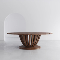 Table à manger ovale Riva, structure en teck massif moderne, finition couleur noyer, haute qualité, portable, pour intérieur et extérieur, meubles de maison