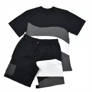 100% coton T-Shirts Shorts ensembles pour hommes automne mode porter avec des Techniques de teinture unie vente t-shirt avec short assorti - Product Image 3