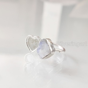 Joyería de piedra cruda, anillo para mujer, piedra lunar arcoíris Natural, piedra preciosa, piedra natal de junio, anillo de corazón, joyería, anillo de Plata de Ley 925 - Product Image 1