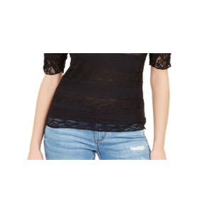 Camicetta in pizzo con laccetti posteriori American Rag Junior's Chic, nera, taglia grande, logo ricamato, tessuto in seta, per ufficio, autunno, primavera. - Product Image 3