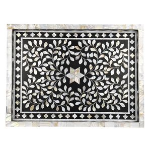 Plateau de service en incrustation d'os floral de luxe poli et écologique fait à la main par Crafts Galore fabriqué par de véritables artisans indiens - Product Image 2