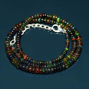 Collar de Plata de Ley con Cuentas Redondas Negras Naturales, 16 Pulgadas, Joyería de Ópalo de Fuego Etíope Genuino de Alta Calidad para Niños - Product Image 6
