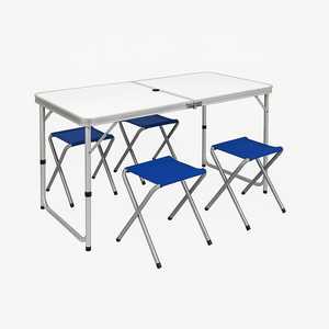 Tavolo da campeggio in alluminio con 4 sgabelli blu 120x60x71cm valigia pieghevole tavolo con manico da giardino - Product Image 1