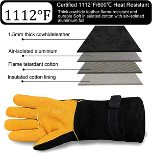 Gants de soudeur de sécurité résistants à la chaleur et au feu à hautes températures gants en cuir de vachette confortables pour le soudage de travaux industriels - Product Image 2