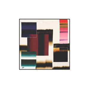 Off-White Polyester Twill <b>Square</b> <b>Scarf</b> with Geometric Pattern - Product Image 1