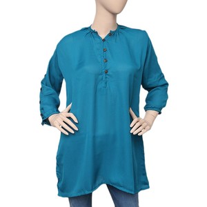 Women's Western Georgette <b>Top</b> - Steel Blue - Product Image 3