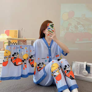 Nueva Llegada de Dibujos Animados Impreso Mujeres Pijamas Conjuntos 3 Piezas Tamaño Libre Algodón Ropa de Dormir Encantadora Ropa de Dormir para Mujeres - Product Image 4