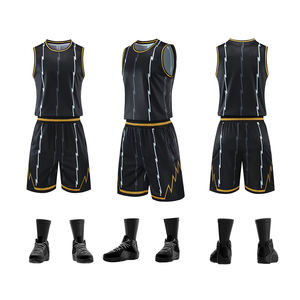 Uniformes de basket-ball sublimés noirs et jaunes pour jeunes Maillot de basket-ball personnalisé réversible vierge en gros - Product Image 4