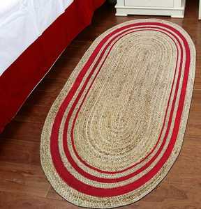 Alfombra trenzada de yute rústica moderna de tamaño personalizable, juego de alfombras ovaladas beige-rojo de granja Natural, alfombras y juegos - Product Image 2