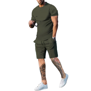 2025, venta al por mayor, camisetas de Color personalizadas con serigrafía, conjunto corto de piezas, conjuntos de camisetas y pantalones cortos para hombre, ropa de algodón 100% para hombre - Product Image 2