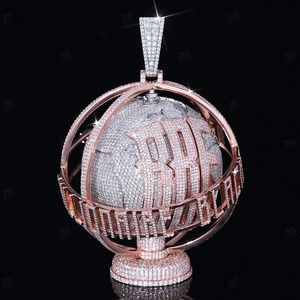 Collar con Colgante de Mapa Mundial en Oro Rosa con Diamantes, Diseño Hip Hop 3D con Incrustaciones de Moissanita VVS, Acabado Chapado en Oro para Fiestas - Product Image 4