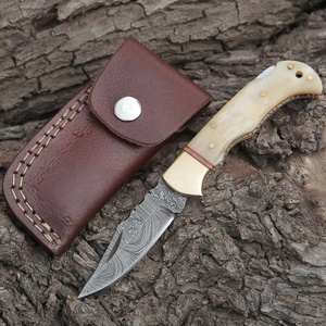 Handmade Damascus Steel Folding <b>Knife</b> | Camping EDC Pocket <b>Knife</b> Wood <b>Handle</b> | Custom OEM Outdoor Leather Pouch 7-Inch Overall - Product Image 3
