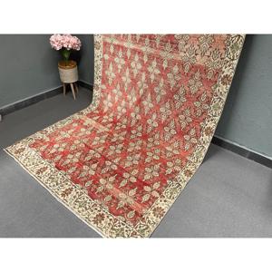 Tapis de 4,8 x 9,6 pieds, tapis turc vintage, tapis à imprimé animal rouge et blanc - Product Image 1