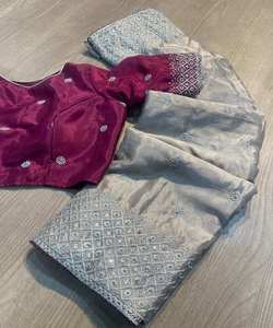 Saree prix de gros disponible pour les achats en gros look fabuleux dans nos saris en mousseline de soie avec des détails à volants - Product Image 2