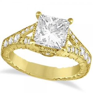 Bague de fiançailles en diamant taille princesse antique de 1,03 ct en or jaune 14 carats - Product Image 2