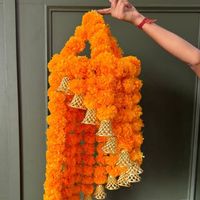 Guirlande de fleurs de souci AARNA COLLECTION avec pompons, en tissu artificiel, style Art Déco, pour décoration murale, mariage, Mandap, Diwali, anniversaire