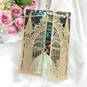 Juego <span class=keywords><strong>de</strong></span> invitaciones <span class=keywords><strong>de</strong></span> boda cortadas con láser, 20 <span class=keywords><strong>tarjetas</strong></span> <span class=keywords><strong>de</strong></span> invitación doradas brillantes con papel imprimible y sobres - Product Image 6