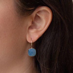 925 <b>Solid</b> Sterling <b>Silver</b> Chalcedony Square Drop <b>Earrings</b> Gold Plated for Wedding or Party Anniversary Gift for Women - Product Image 4