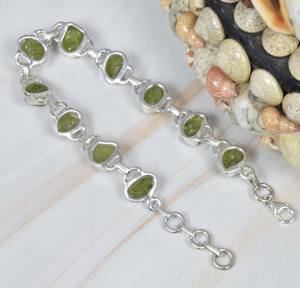 กำไลข้อมือเงินแท้ 925 ปรับขนาดได้ ทำด้วยมือ น่ารัก ประดับพลอยประจำเดือนตุลาคม ชุบทอง ของขวัญคริสต์มาส สีเขียวดิบ - Product Image 4